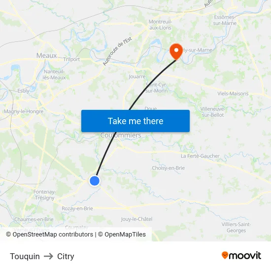 Touquin to Citry map