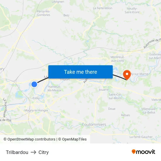 Trilbardou to Citry map