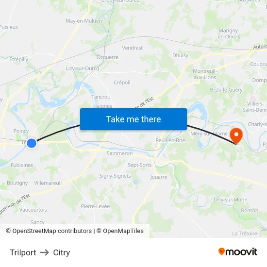 Trilport to Citry map