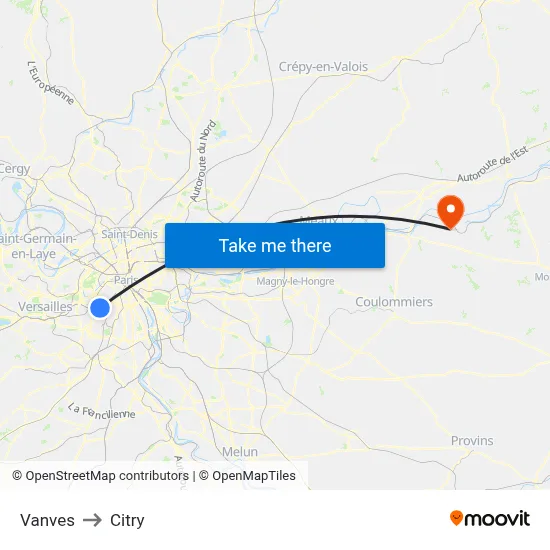 Vanves to Citry map