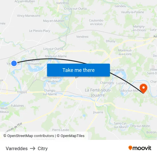 Varreddes to Citry map