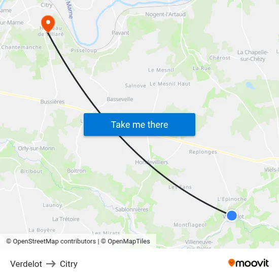 Verdelot to Citry map