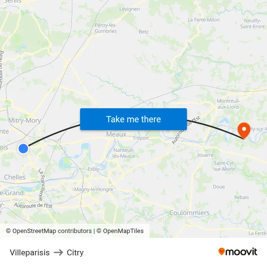Villeparisis to Citry map