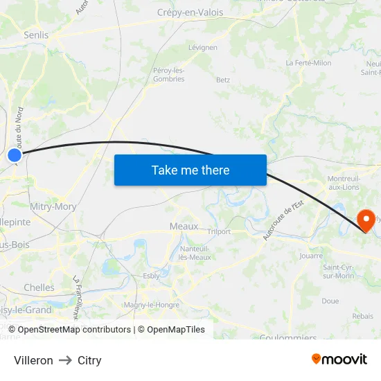 Villeron to Citry map