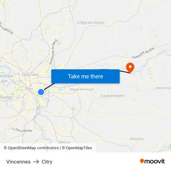 Vincennes to Citry map