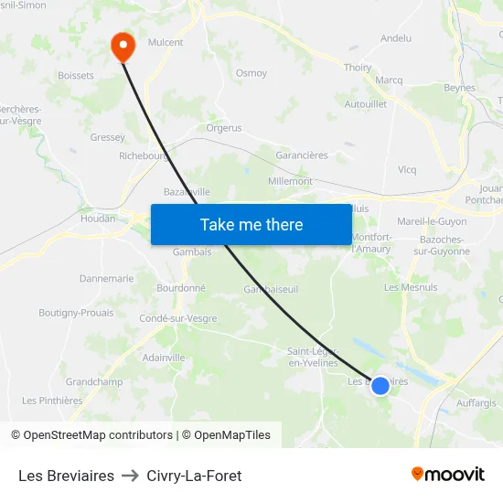 Les Breviaires to Civry-La-Foret map