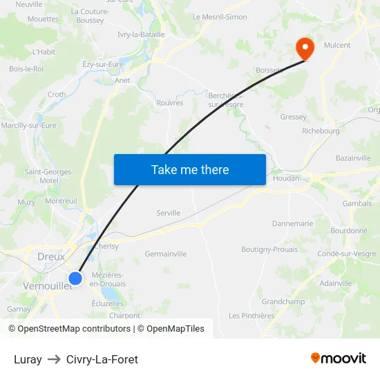 Luray to Civry-La-Foret map