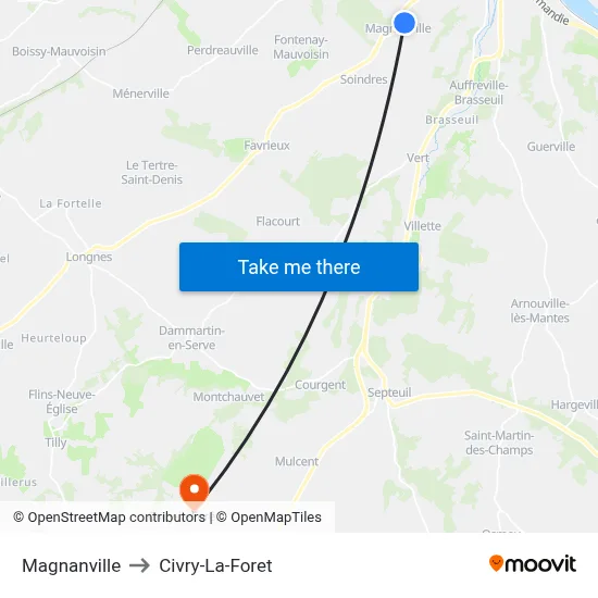 Magnanville to Civry-La-Foret map