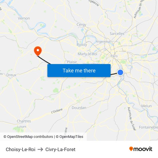 Choisy-Le-Roi to Civry-La-Foret map