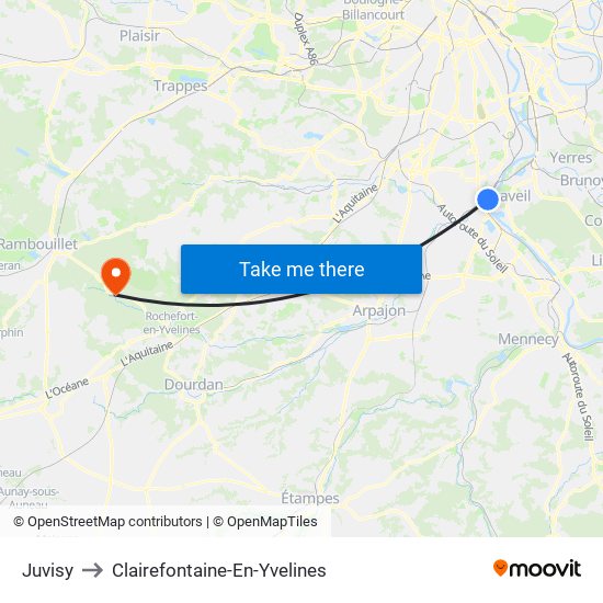 Juvisy to Clairefontaine-En-Yvelines map