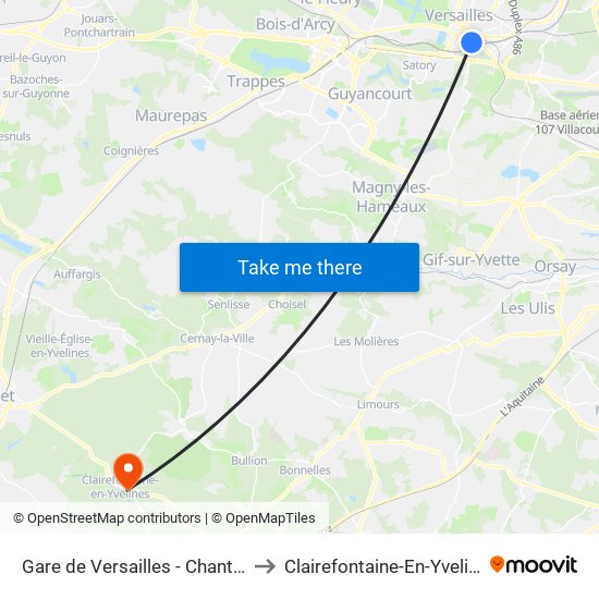 Gare de Versailles - Chantiers to Clairefontaine-En-Yvelines map