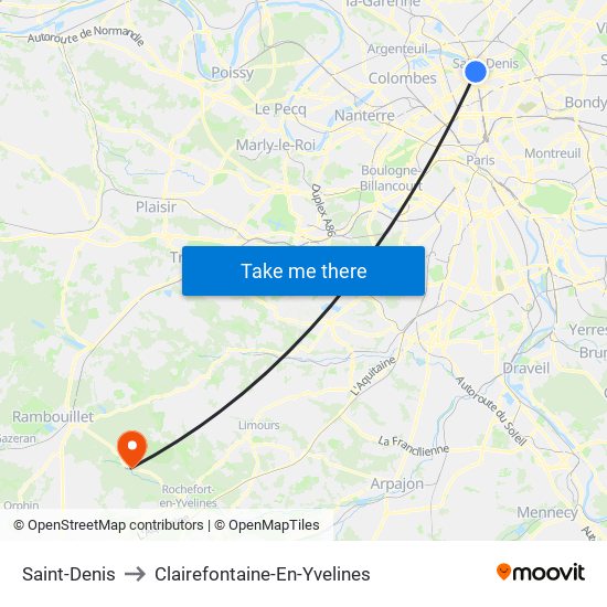 Saint-Denis to Clairefontaine-En-Yvelines map