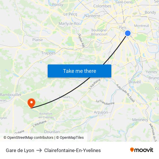 Gare de Lyon to Clairefontaine-En-Yvelines map