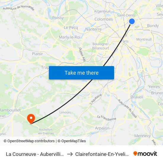 La Courneuve - Aubervilliers to Clairefontaine-En-Yvelines map