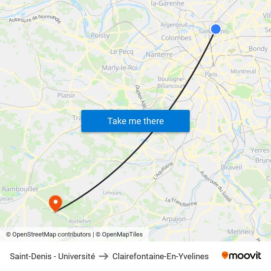 Saint-Denis - Université to Clairefontaine-En-Yvelines map