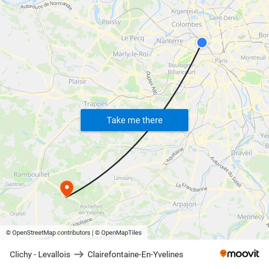 Clichy - Levallois to Clairefontaine-En-Yvelines map