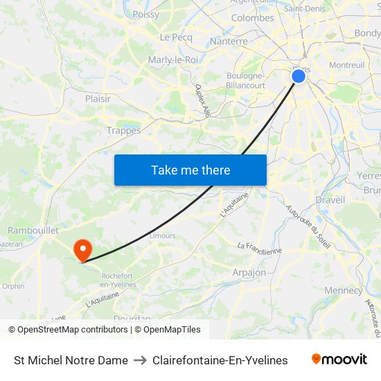 St Michel Notre Dame to Clairefontaine-En-Yvelines map