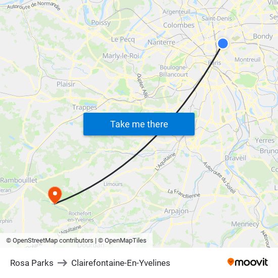 Rosa Parks to Clairefontaine-En-Yvelines map