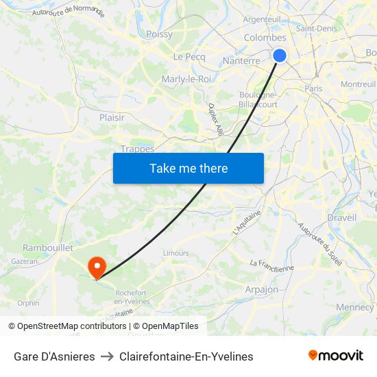 Gare D'Asnieres to Clairefontaine-En-Yvelines map