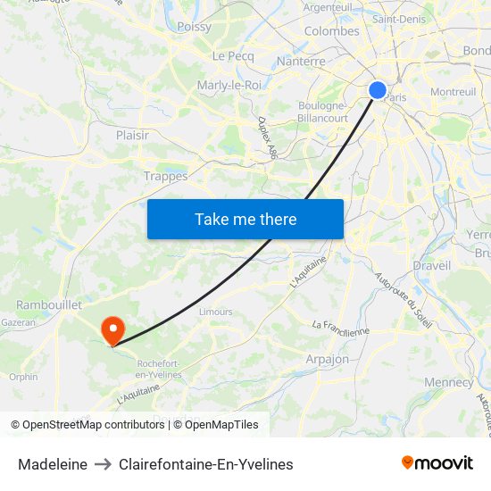 Madeleine to Clairefontaine-En-Yvelines map