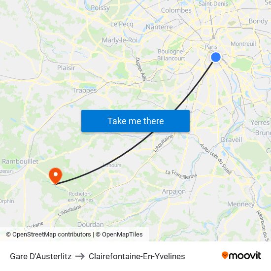 Gare D'Austerlitz to Clairefontaine-En-Yvelines map