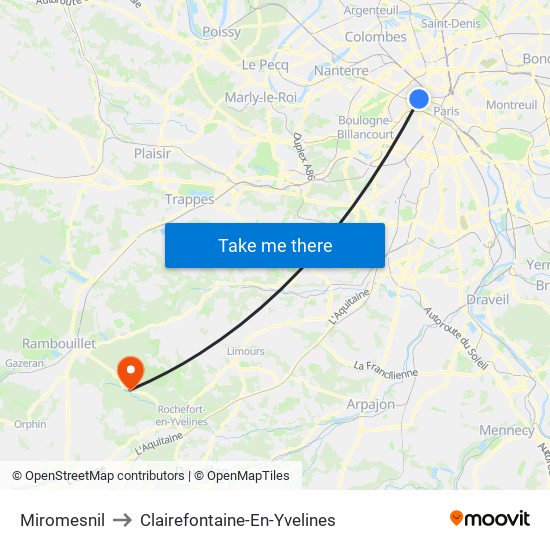 Miromesnil to Clairefontaine-En-Yvelines map