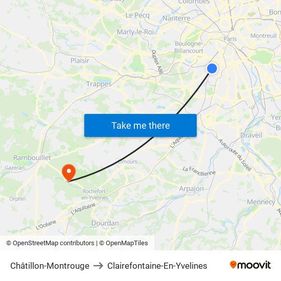 Châtillon-Montrouge to Clairefontaine-En-Yvelines map
