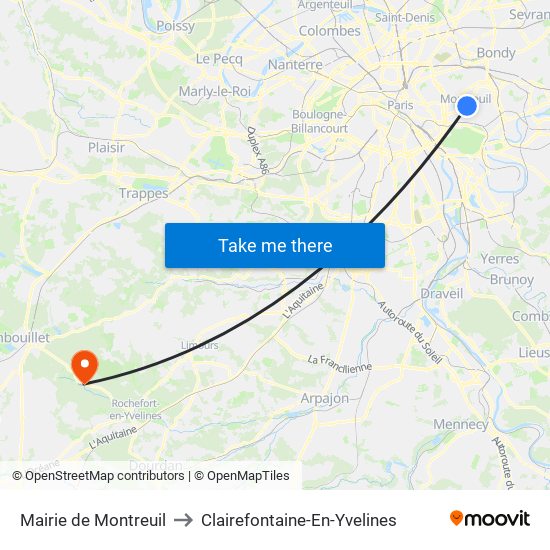 Mairie de Montreuil to Clairefontaine-En-Yvelines map