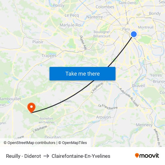 Reuilly - Diderot to Clairefontaine-En-Yvelines map