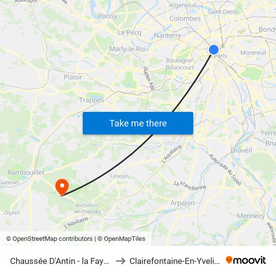 Chaussée D'Antin - la Fayette to Clairefontaine-En-Yvelines map