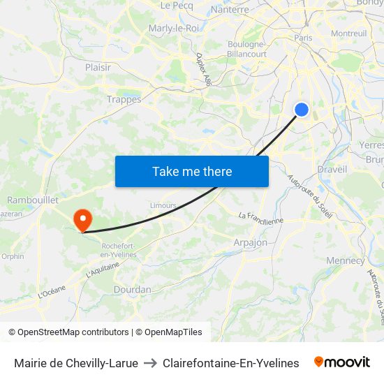Mairie de Chevilly-Larue to Clairefontaine-En-Yvelines map