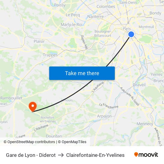 Gare de Lyon - Diderot to Clairefontaine-En-Yvelines map