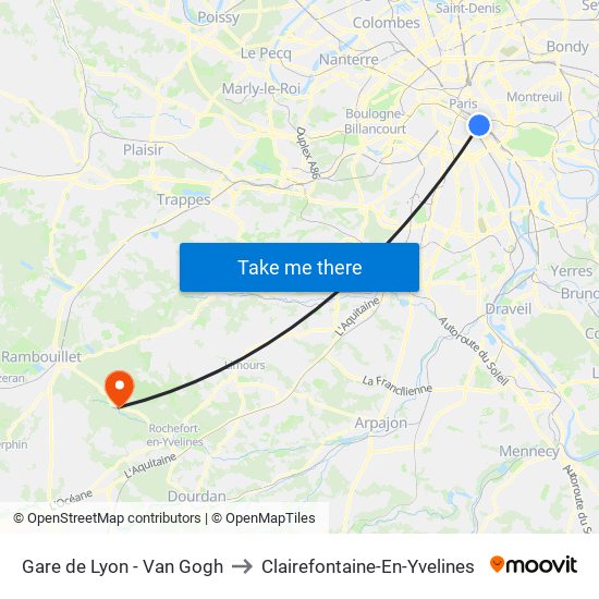 Gare de Lyon - Van Gogh to Clairefontaine-En-Yvelines map