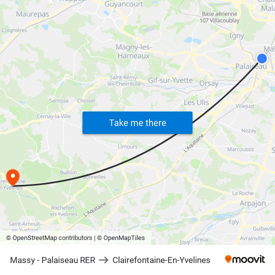 Massy - Palaiseau RER to Clairefontaine-En-Yvelines map
