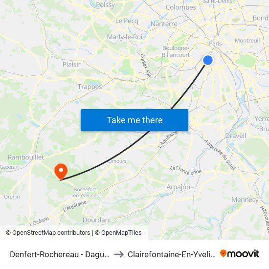 Denfert-Rochereau - Daguerre to Clairefontaine-En-Yvelines map