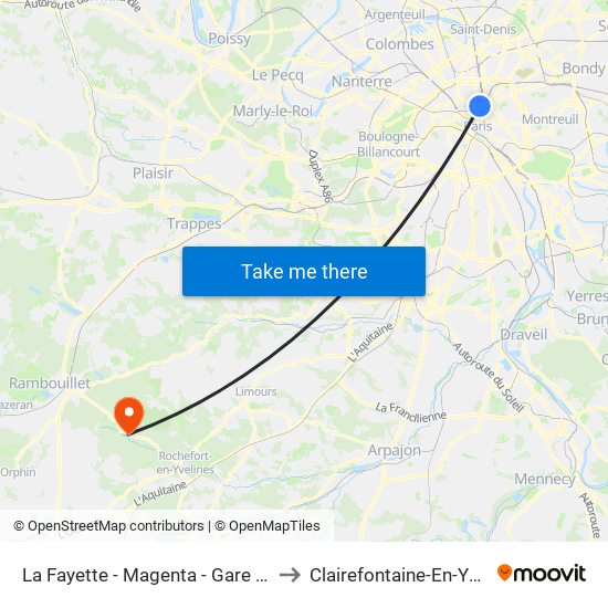 La Fayette - Magenta - Gare du Nord to Clairefontaine-En-Yvelines map