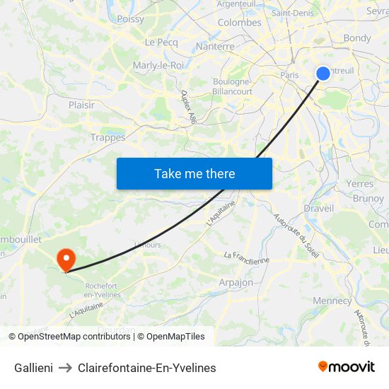 Gallieni to Clairefontaine-En-Yvelines map