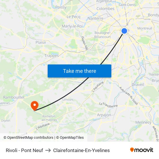 Rivoli - Pont Neuf to Clairefontaine-En-Yvelines map