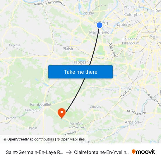 Saint-Germain-En-Laye RER to Clairefontaine-En-Yvelines map