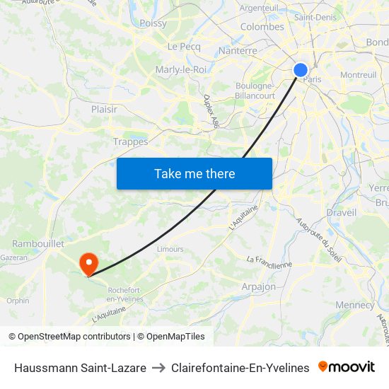 Haussmann Saint-Lazare to Clairefontaine-En-Yvelines map