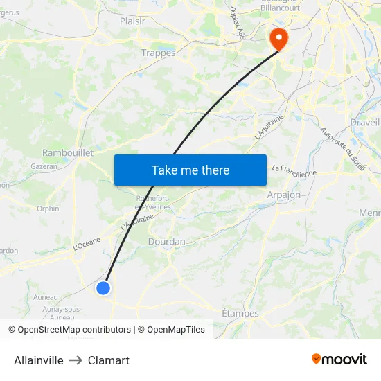 Allainville to Clamart map
