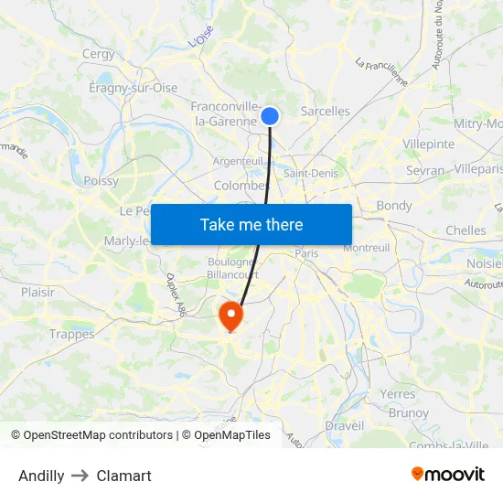 Andilly to Clamart map