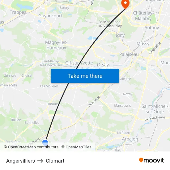 Angervilliers to Clamart map