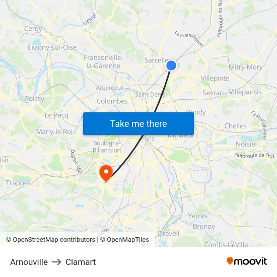 Arnouville to Clamart map