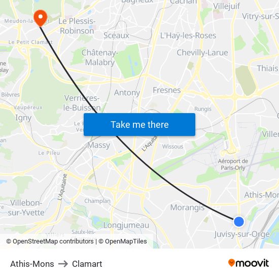 Athis-Mons to Clamart map