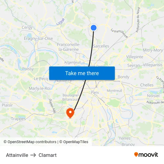 Attainville to Clamart map