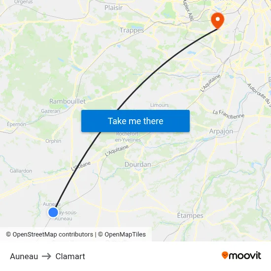 Auneau to Clamart map
