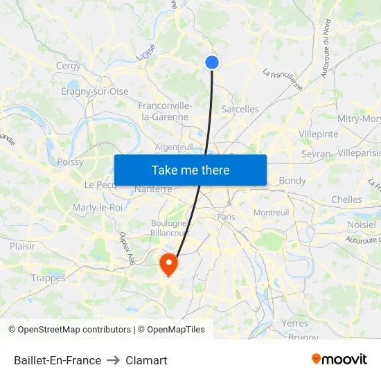 Baillet-En-France to Clamart map