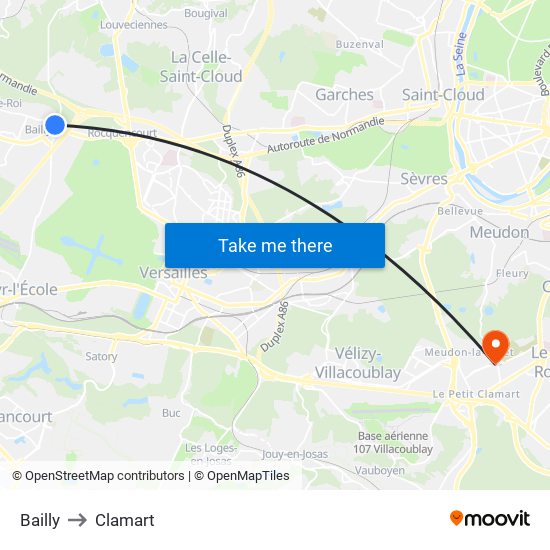 Bailly to Clamart map
