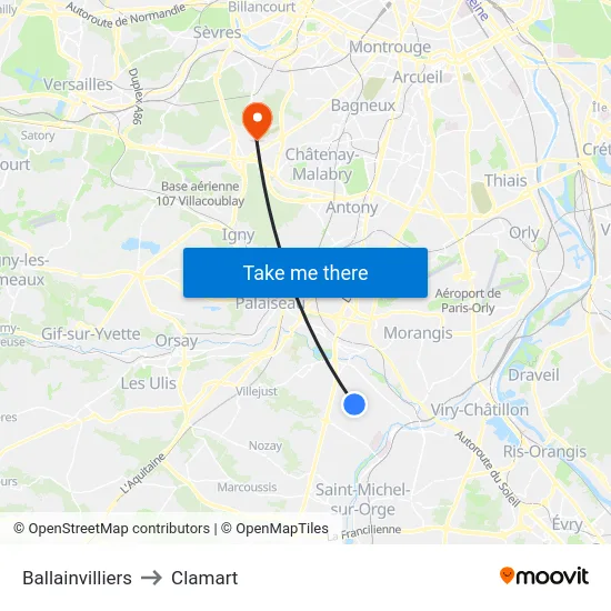 Ballainvilliers to Clamart map